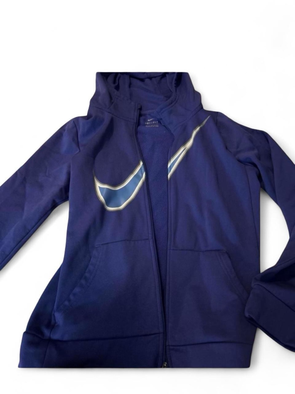 Nike Kids Navy Blue Full Zip Hoodie with Reflective Swoosh